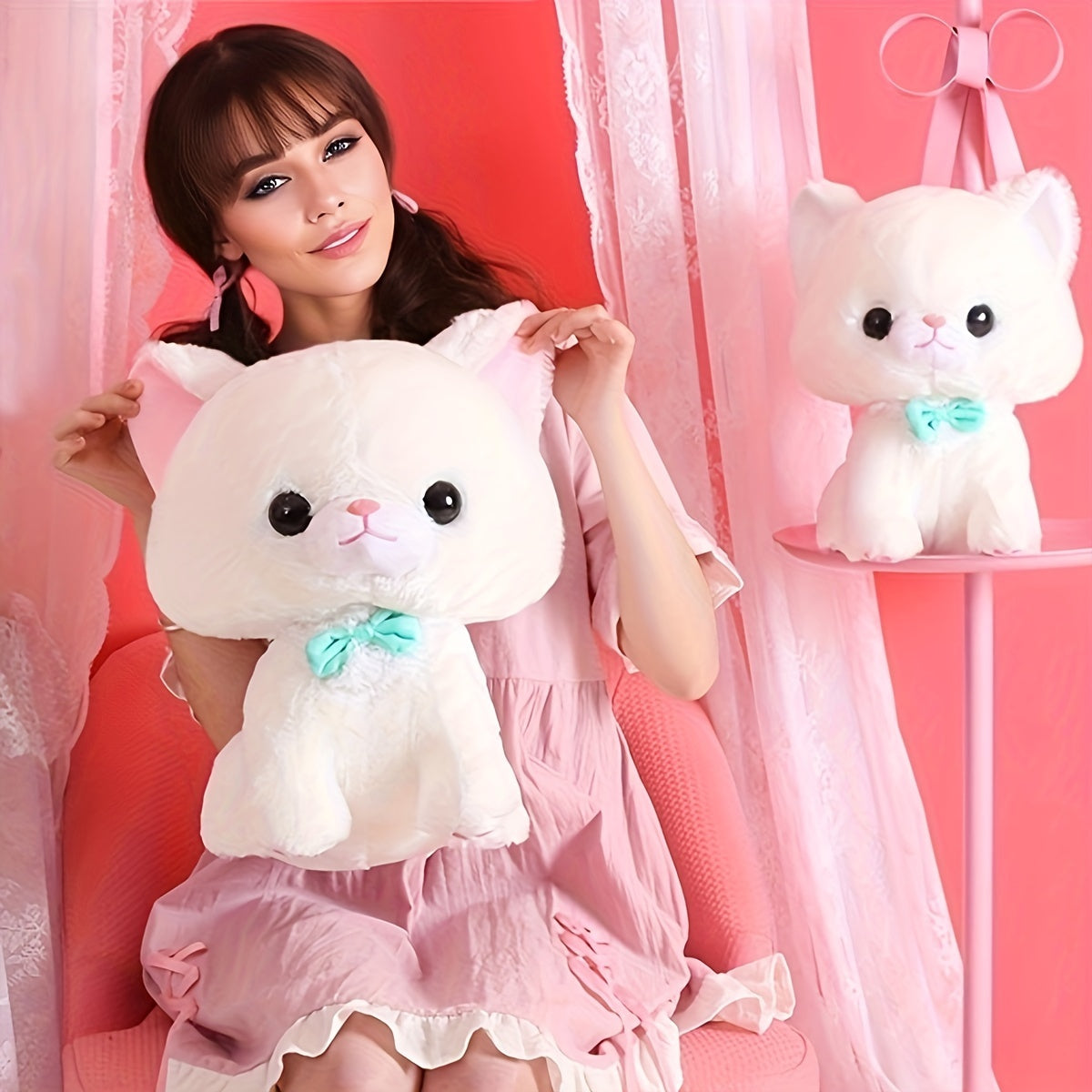 An adorable sitting New Year's cake cat plush toy doll, creative soft and cute cat pillow cat doll birthday creative gift home decoration