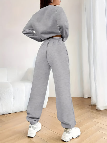 FLS1021WN10 Hoodie with Fleece, European And American Women'S Autumn And Winter Fashion, Printed Casual Sports Two-Piece Set.