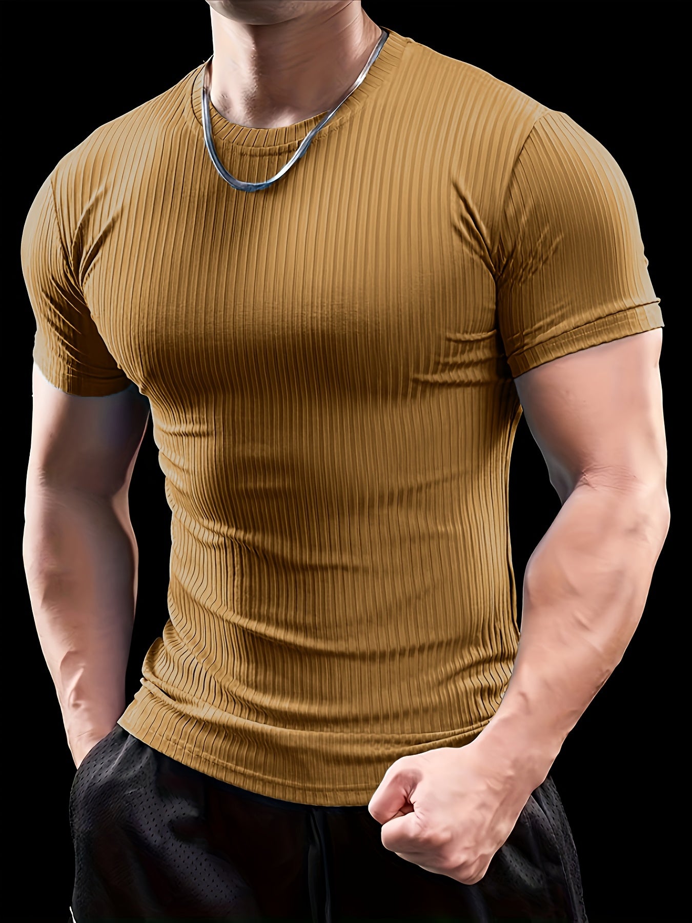 Men's Stretch Fit Short Sleeve T-Shirt - Breathable, Comfortable Polyester Blend, Solid Blue, Crew Neck, Casual  Sporty Style for Spring/Summer