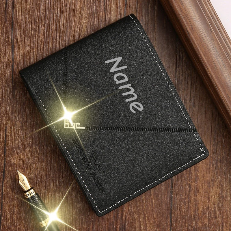 Customizable Name Men'S Wallet | Short Youth Fashion Wallet with Multi Slot Lychee Pattern, Ideal for Father'S Day, Valentine'S Day, Wedding, Groom'S Father and Boyfriend Exclusive Gift