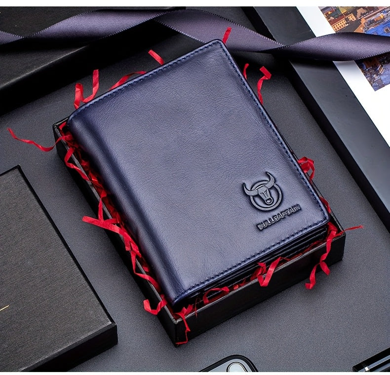A Lightweight Men'S Leather Wallet Designed for Casual Use, Featuring a Compact Bi-Fold Style, Ample Space for , a Passport Compartment, Multiple Card Slots, And a Storage Pouch for Tickets And - ayq