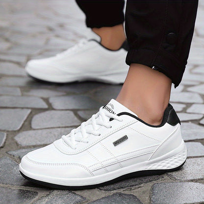 Casual Sneakers| VanWeir Men's Fashion Sneakers - Casual Lace-Up Shoes with PU Upper & MD Sole, Comfortable Fabric Insole, Versatile for All Seasons, Navy Blue with White & Orange Accents, VANWEIR