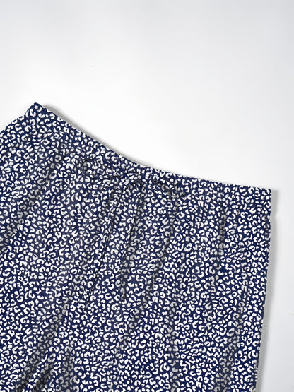 Plus Size Women's Lightweight Beach Shorts - Casual Blue and White Floral Print, Drawstring Waist, Polyester, Machine Washable, Knee-Length with Pockets