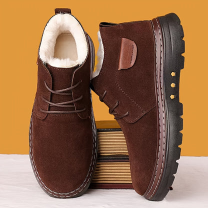 Տղամարդկանց ձեռքով կարված ձմեռային ձնագնացքներ - Կոշիկներ առանց կապիչի, ֆլիսով երեսպատված, տաք, չսահող ռետինե ներբանով, հաստացված մեկուսացումով, սև, ամենօրյա հարմարավետ կոշիկներ ցուրտ եղանակի համար, ամուր և դիմացկուն ներբանով: