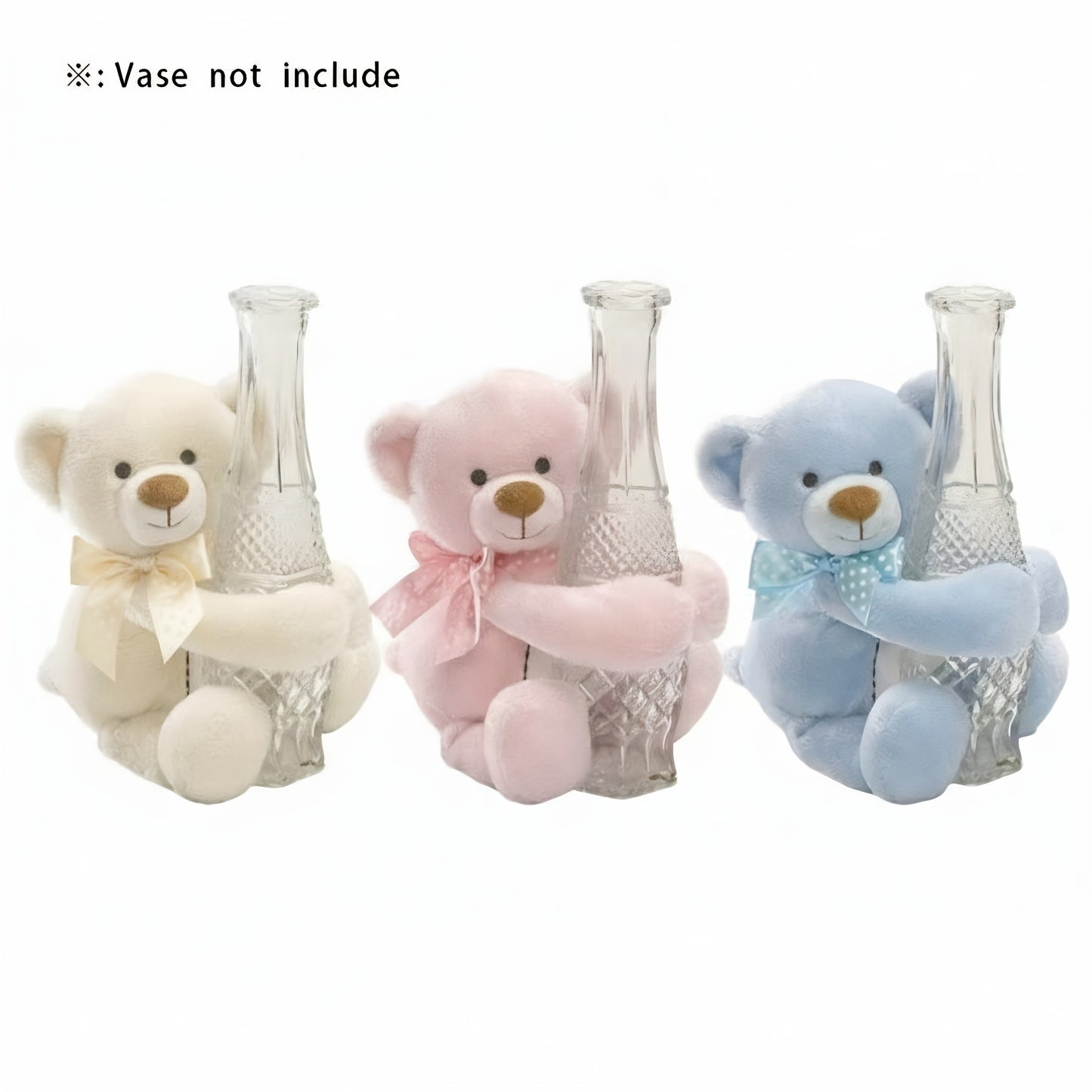 Justbecause Stuffed Soft Toy Teddy Bear Vase Huger, Pink/Blue/Ivory, 24.13cm, Plush Animal Plushie with Expressive Eyes & Fluffy Ears, Soft Huggable Bear for Girls & Boys