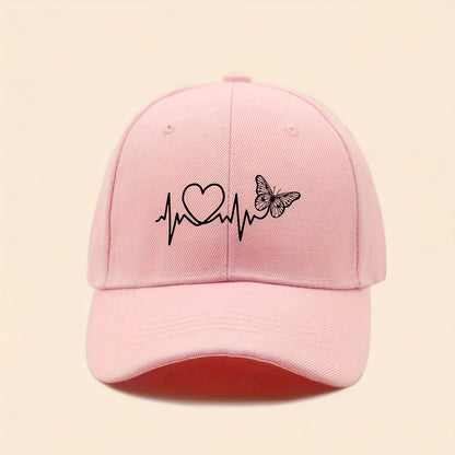 White Butterfly Heartbeat Baseball Cap, Simple Unisex Sports Hat, Sun Protection Outdoor Adjustable Cap