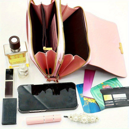 Ms. Jin Women's Large Capacity RFID Blocking Crossbody Wallet Handbag - Golden-Tone Hardware Multi-Zipper Purse with Card Slots, Cash Pocket & Detachable Strap, Brown/Black/Navy/Beige/Pink/Grey, Designer- for Travel &, Purse