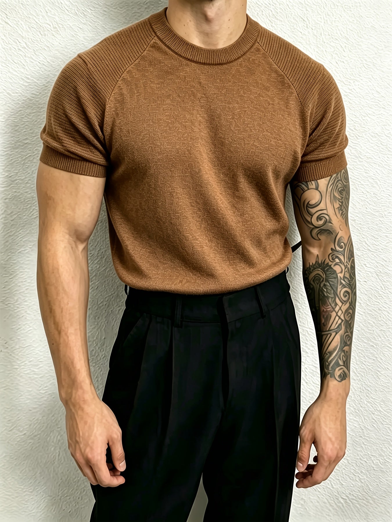 Men's Casual Summer Raglan Sleeve Knit Sweater, Lightweight Polyester