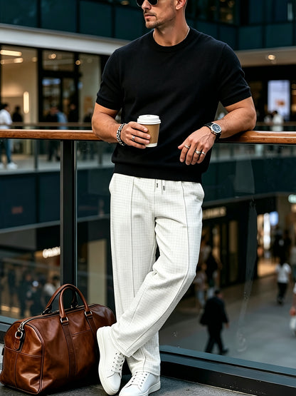 Men's Slim Fit Round Neck Knit Short Sleeve T-Shirt