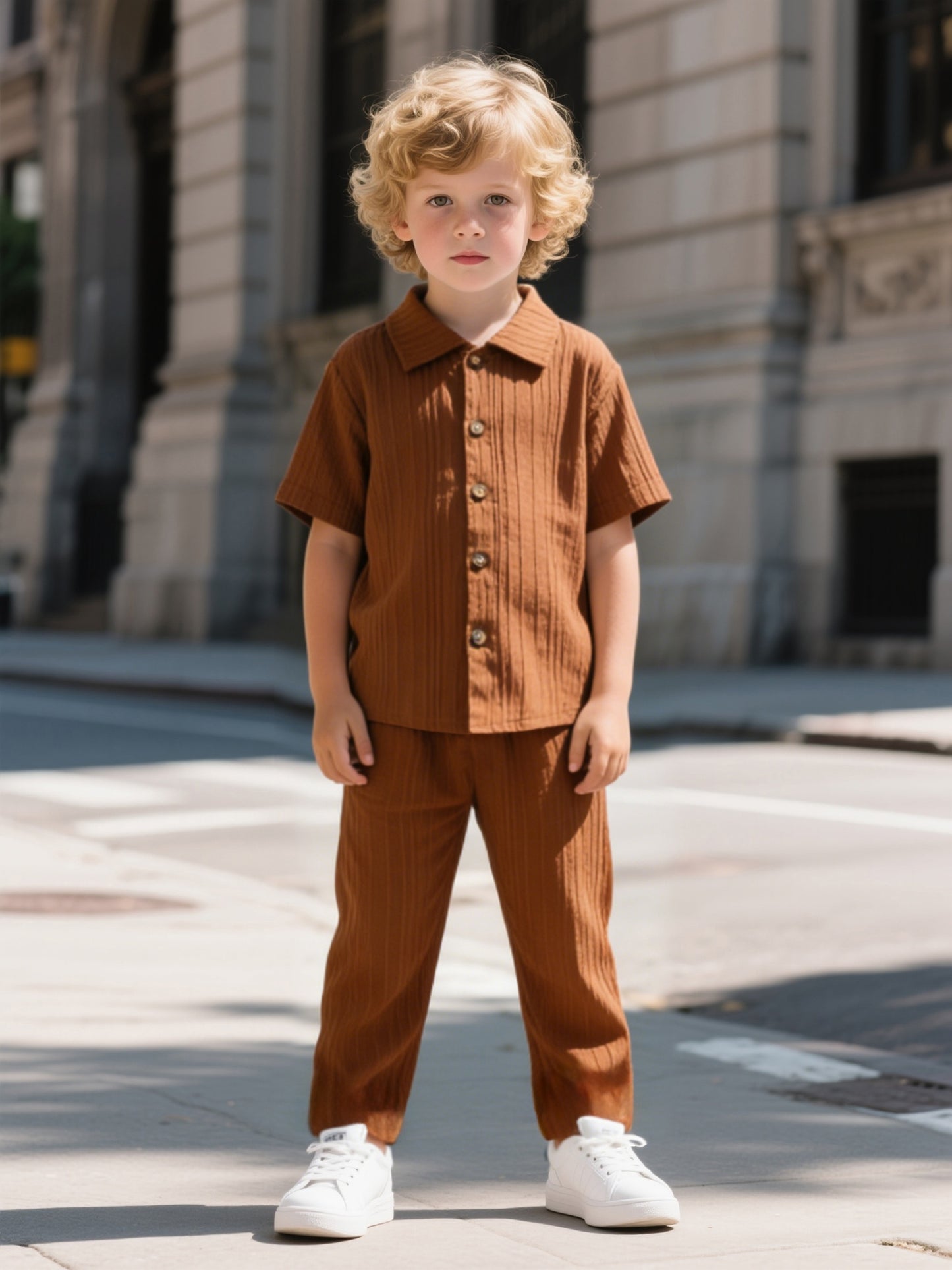 Boys' Casual Short-Sleeve Shirt and Trousers Set for Spring/Summer