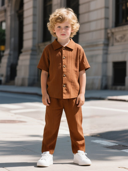 Boys' Casual Short-Sleeve Shirt and Trousers Set for Spring/Summer