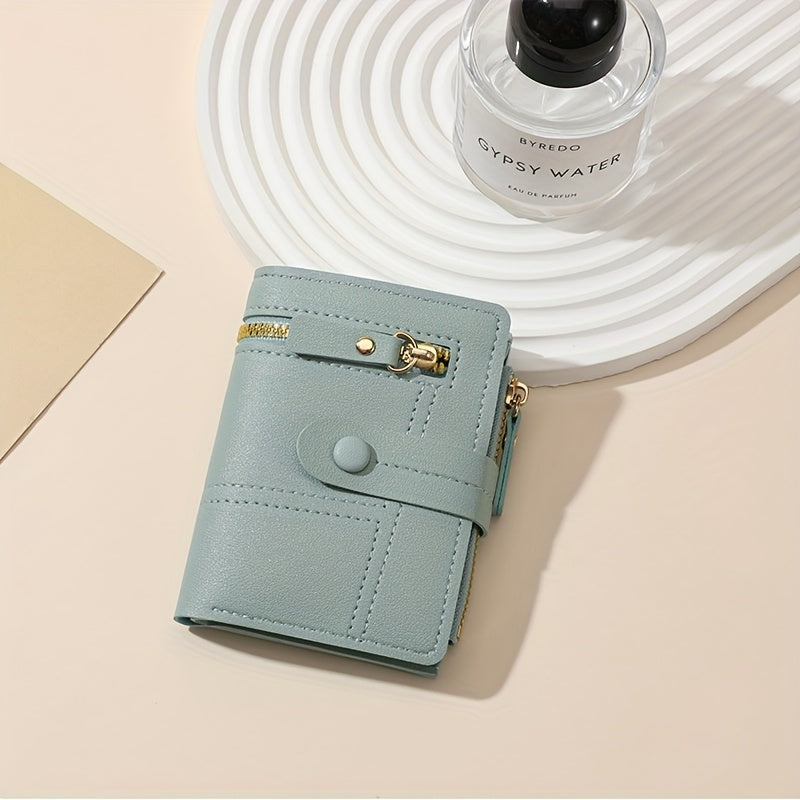 Women'S Stylish Short Wallet with Multiple Zippers, Large Capacity, Foldable, Multifunctional Mini Handbag, Multiple Card Slots for Credit Cards, ID, And Passport.