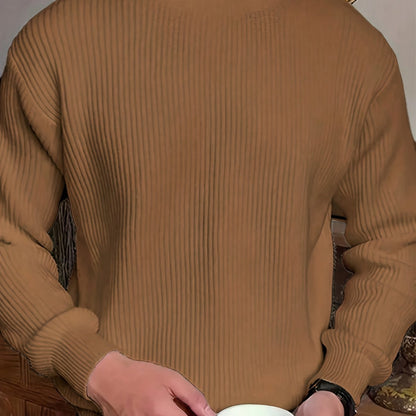 Տղամարդկանց պարզ, նորաձև միագույն երկար թևքով սվիտեր՝ հարմար աշնանային և ձմեռային սեզոնի համար, բազմակողմանի տրիկոտաժե վերնաշապիկ