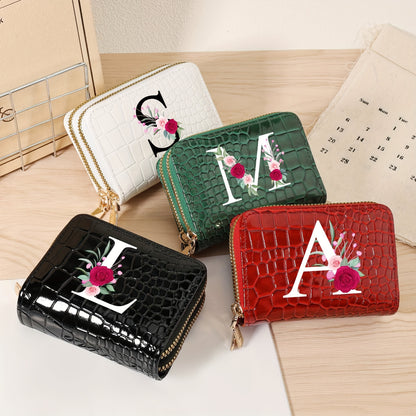 Minimalist Women'S Short Wallet Featuring a Double Zipper Design, with a Crocodile A-Z Letter Pattern. This Stylish Handbag Also Serves As a Fashionable Coin Wallet, Perfect for Travel, Back-To-School, Or Parties.