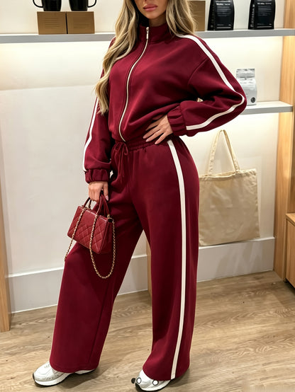 Women's Elegant Autumn Winter Zipper Sweatshirt and Jogger Set