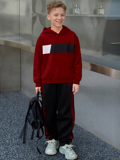 2 հատ տղաների ձմեռային գլխարկով մարզահագուստ և տաբատ - տաք սվիտեր համապատասխան երկար տաբատով, գունային բլոկներով վերնաշապիկ (հարմար է մեծ երեխաների և երեխաների համար) - լվացքի մեքենայով լվացվող 2 հատի հավաքածու, իդեալական է բացօթյա օգտագործման համար