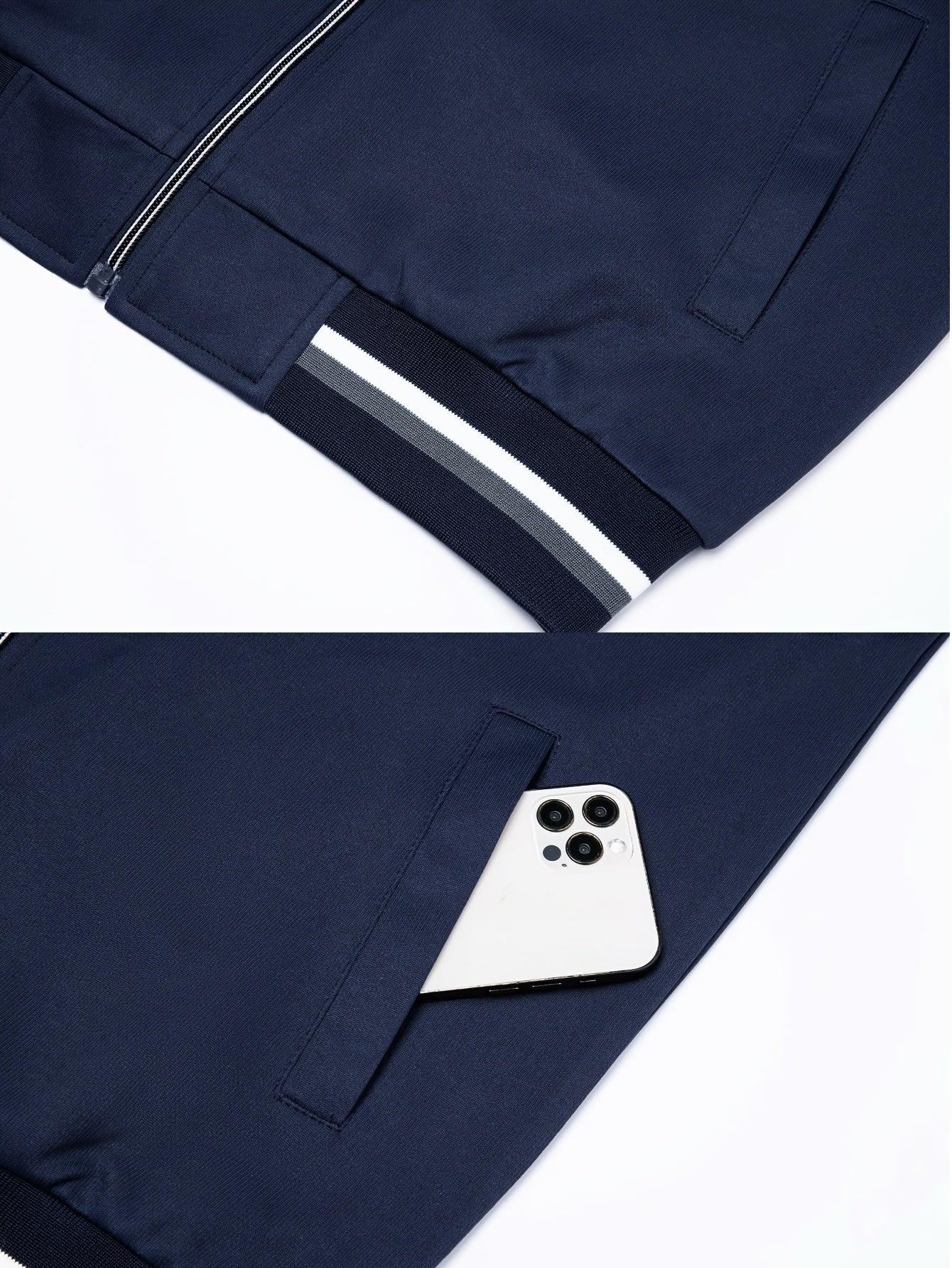 Men'S Pilot Jacket And Casual Pants Set for Spring And Autumn, Featuring a Stylish Ribbed Collar And Available in Three Solid Colors with Straight-Leg Trousers