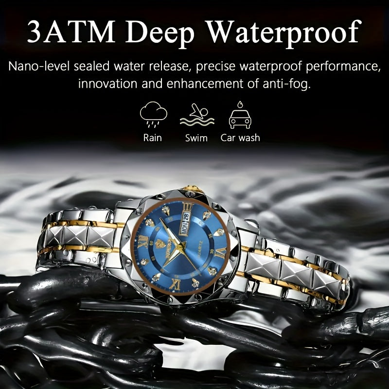 Կանացի առօրյա շքեղ պարզ լուսարձակ օրացույցով քվարցային ժամացույց