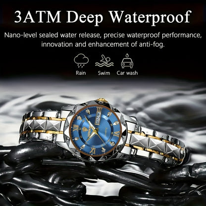 Կանացի առօրյա շքեղ պարզ լուսարձակ օրացույցով քվարցային ժամացույց