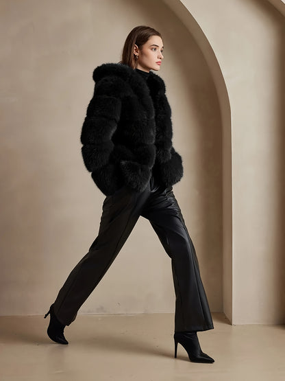 Women's Elegant White faux fur coat - Luxury Winter Outerwear with Single-Button Closure, Machine Washable Cold-Weather Jacket for Evening Events, Parties & Everyday - Chic Winter Coat for Women (Solid Color, O-Line Silhouett