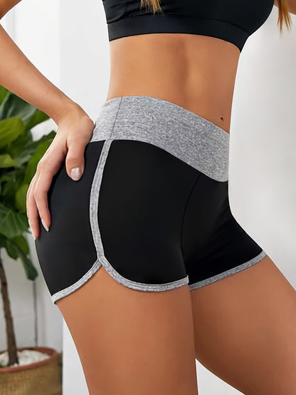 Women's Two-Tone Yoga Shorts, Athletic Booty Shorts With Contrast Trim, Casual Fitness Wear, Breathable Activewear