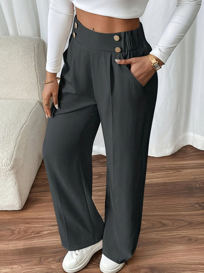 Elegant Women's Straight-Leg Office Pants in Solid Polyester