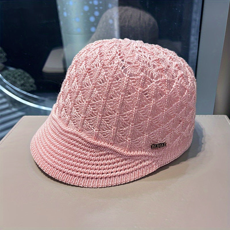 Elegant Women's Beige Beret with Intricate Lace Pattern - Breathable & Foldable, Polyester Painter Cap, Ideal for Outdoor Activities & Daily Wear, Machine Washable