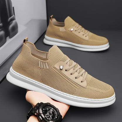 Men's Breathable Mesh Sneakers - Casual Retro Slip-On Flats with Soft PVC Sole, Lace-Up Closure for Spring/Summer Outdoor and Casual Attire