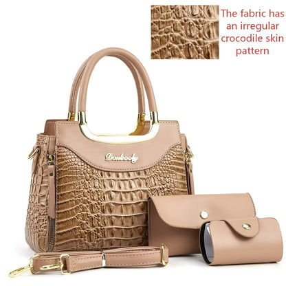Elegant Crocodile Pattern Women’s Handbag Set with Adjustable Strap