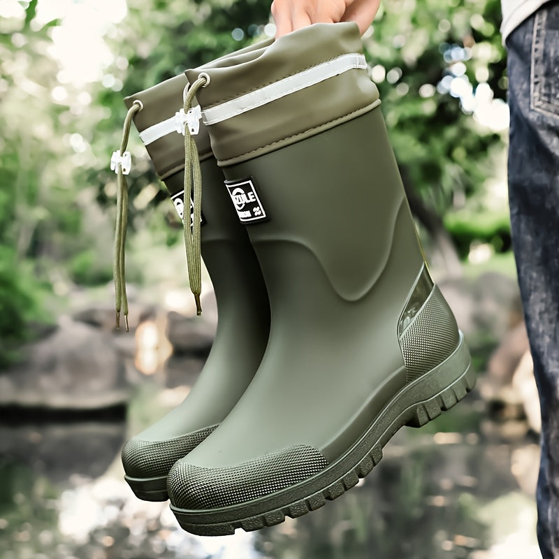 Men's Lightweight Rubber Rain Boots Casual Mid-Calf Style