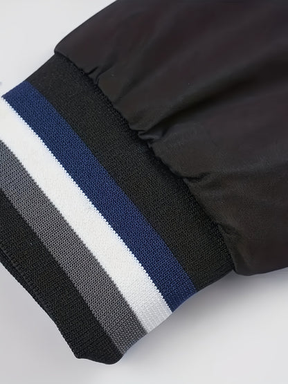 Men's Lightweight Jacket - Mustard-Yellow with Black Print Stripes, Zipper Closure & Structured Fit for Urban Streetwear, Formal Events - Spring/Fall Outerwear Coat, Spring Outerwear, Striped Detail Jacket, Nonstretch Materia