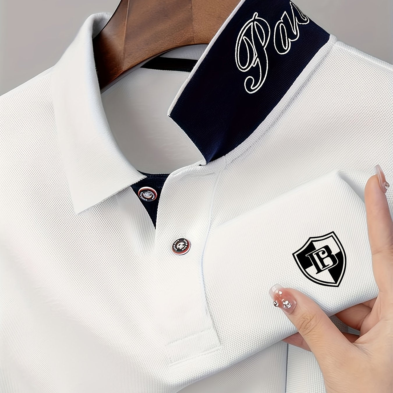 Men'S Fashion Short-Sleeve POLO Shirt | Contrast Rib-Knit Collar with 3D High-Frequency Print | Casual Style, Regular Fit, Summer Season - ayq