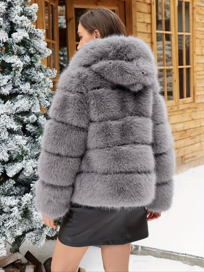 Women's Elegant White faux fur coat - Luxury Winter Outerwear with Single-Button Closure, Machine Washable Cold-Weather Jacket for Evening Events, Parties & Everyday - Chic Winter Coat for Women (Solid Color, O-Line Silhouett