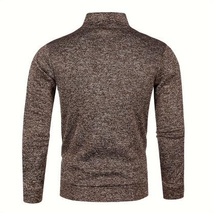 Men's Knitted Cardigan Jacket, Autumn Winter Casual Stand Collar Full Zip Coat, Long Sleeve Regular Fit Jacket
