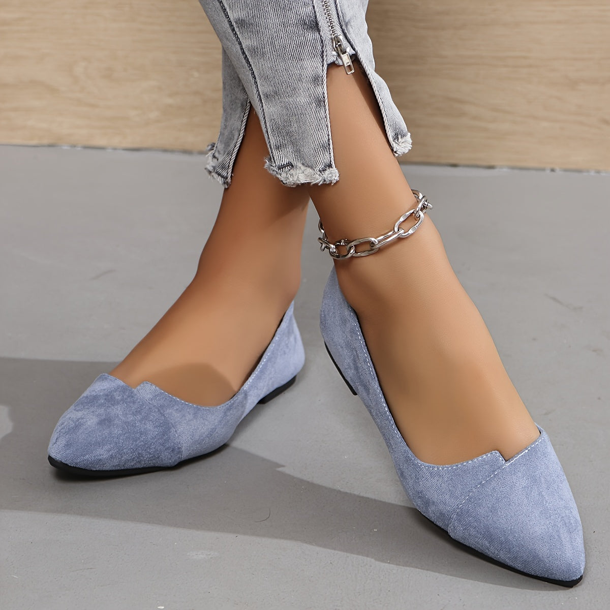 Women's Solid Color Elegant Flats, Lightweight Flat Slip On Walking Ballets, Point Toe Daily Footwear