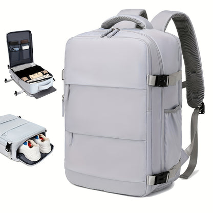 Airline-Approved 38.1cm Laptop Travel Backpack for Women, Light Blue Polyester with Adjustable Straps, Shoe Compartment & USB Charging Port - Ideal for School & Work Trips, Laptop Bag