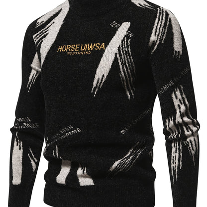 Տղամարդու առօրյա սվիտեր | Կրկնակի դեկոլտեով, միջին երկարության, այբուբենային ժակարդի նախշերով, իդեալական է աշուն/ձմեռ համար