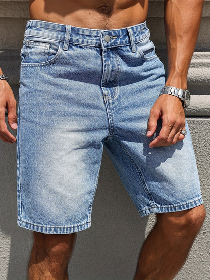 Men's Casual Denim Shorts - Knee-Length, Non-Stretch, Machine Washable - Perfect for Everyday & Leisure