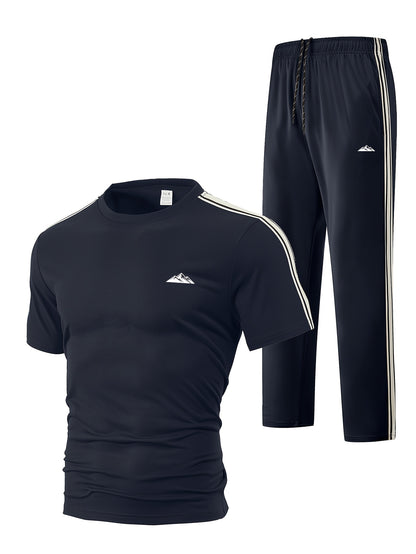 Men's Summer Quick-Dry Tracksuit Set with Striped Tee & Sweatpants