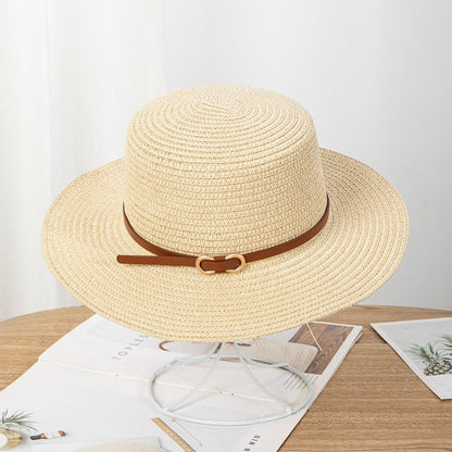 Women’s Summer Straw Sun Hat with Flat Brim and Bowknot