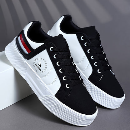 Men's Low-Top Casual Sneakers with Multi-Color Patchwork Design
