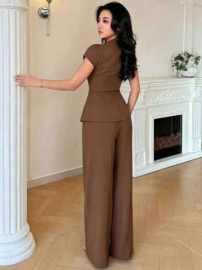 Women's 2-Piece Bell Sleeve Belted Casual Suit for Spring