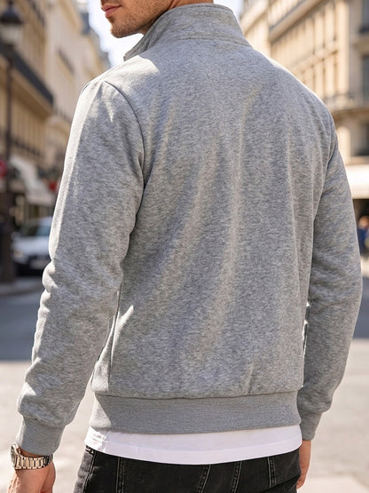 Men's Stand Collar Knit Fleece Jacket, Soft & Windproof for Spring/Fal