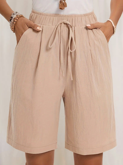 Lace Up Slant Pocket Elastic Waist Shorts, Casual Loose Shorts For Spring & Summer, Women's Clothing