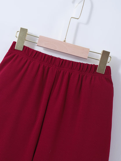 «Նորաձև աշնանային, էլեգանտ, ժապավենաձև զարդարված երկար թևքով վերնաշապիկ և ուղիղ լայն տաբատ՝ երկկտոր հավաքածու, զբոսանքի համար»