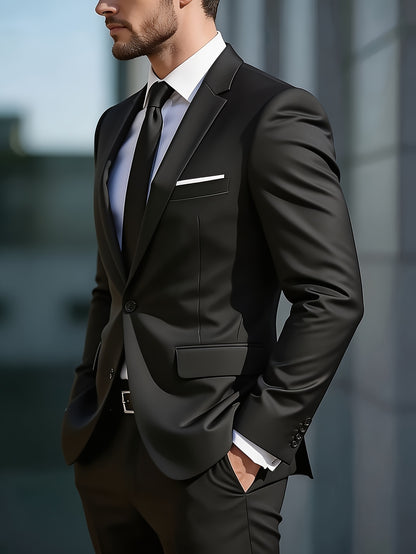 Men's Slim Fit Two-Button Suit Set with Notch Lapel