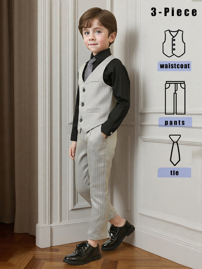 Boys' Gentleman Vest Set with Pants and Tie for Special Occasions