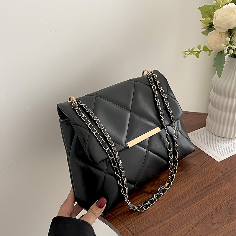 Women's Quilted Crossbody Bag - Adjustable Chain Strap, Zipper Closure, Spacious Casual Fashion Shoulder Bag, Durable Material, Urban Style, Ladies Handbag. Perfect for Daily Outings, Travel, Commuting, Dates, Shopping, and P