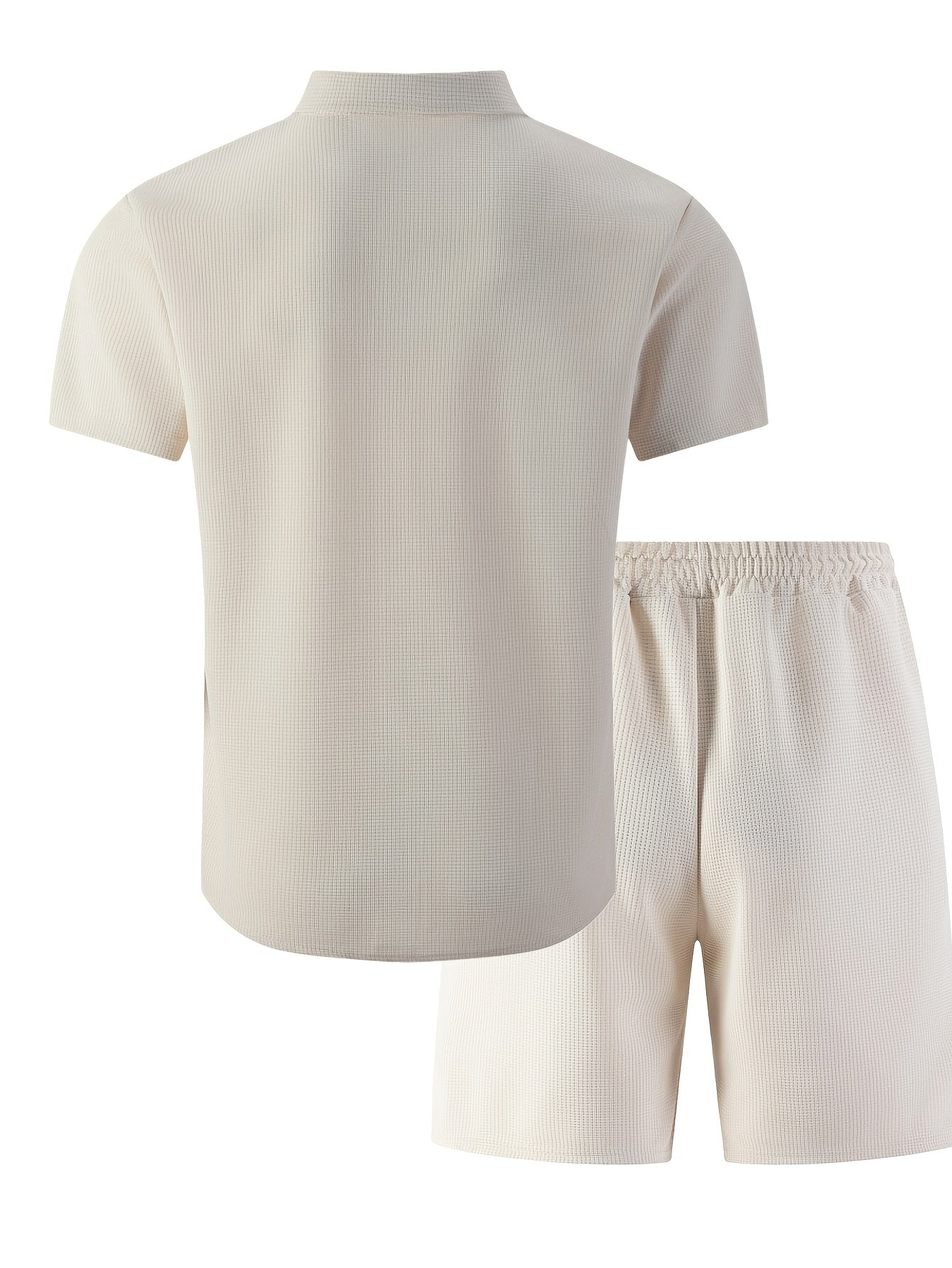 Men's 3-Piece Casual Waffle Knit Summer Set with Shirt & Shorts