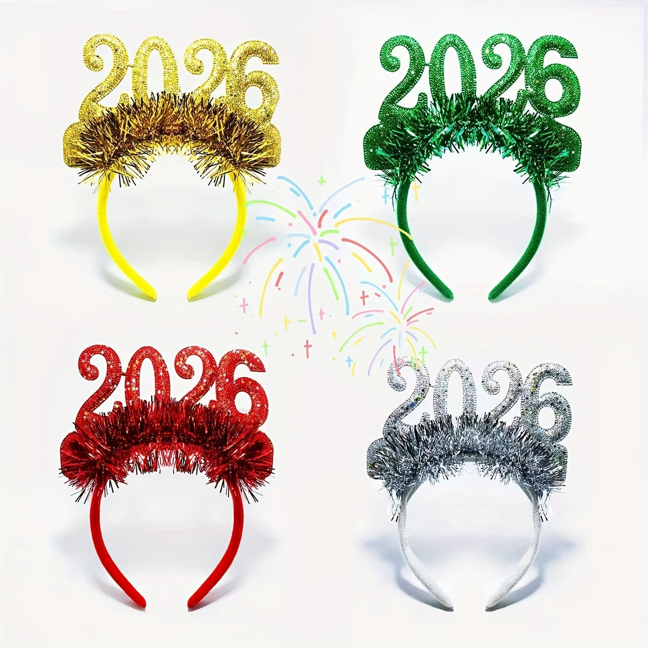 3-Pack, 2026 New Year's Eve Party Hair Accessories, Golden, Green, Red and White Holiday Glitter Headbands with Shiny Colorful Number Headdresses for Celebrations, Bars & Events, Party Accessories, Holiday Celebrations, Playf